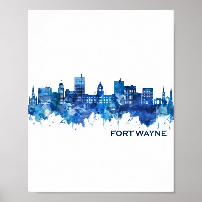 Fort Wayne Indiana Skyline Blue Poster (Framsidan)