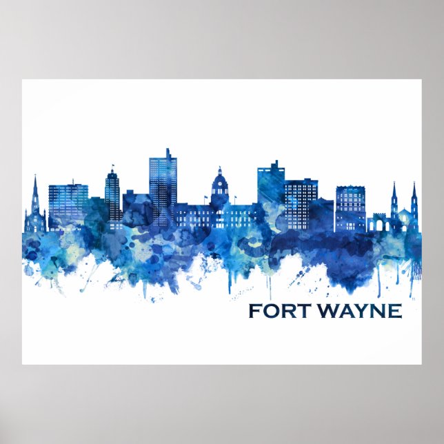 Fort Wayne Indiana Skyline Blue Poster (Framsidan)