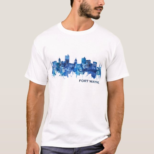 Fort Wayne Indiana Skyline Blue T Shirt (Framsida)