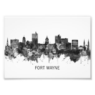 Fort Wayne Indiana Skyline BW Fototryck