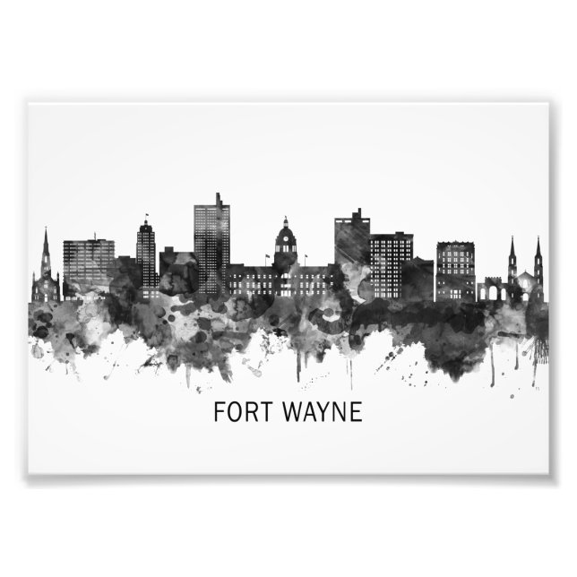 Fort Wayne Indiana Skyline BW Fototryck (Framsidan)