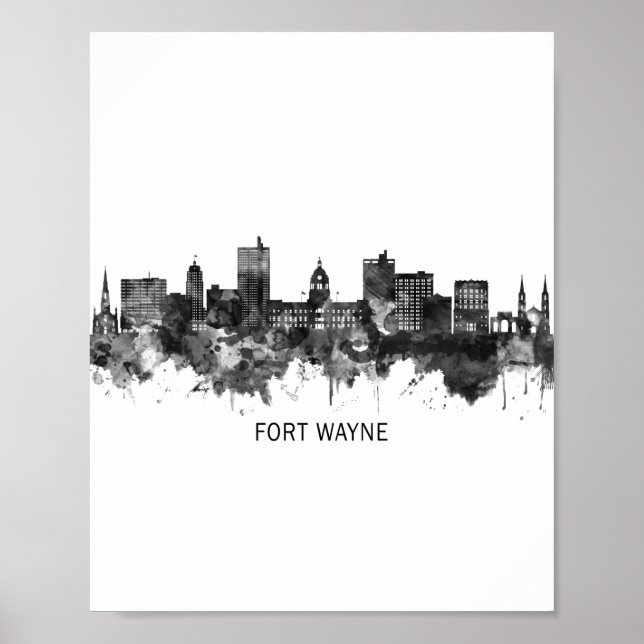 Fort Wayne Indiana Skyline BW Poster (Framsidan)