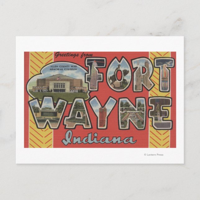 Fort Wayne, Indiana - Stora Brev Scenes Vykort (Framsida)