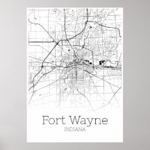 Fort Wayne Karta - Indiana - City Karta Poster