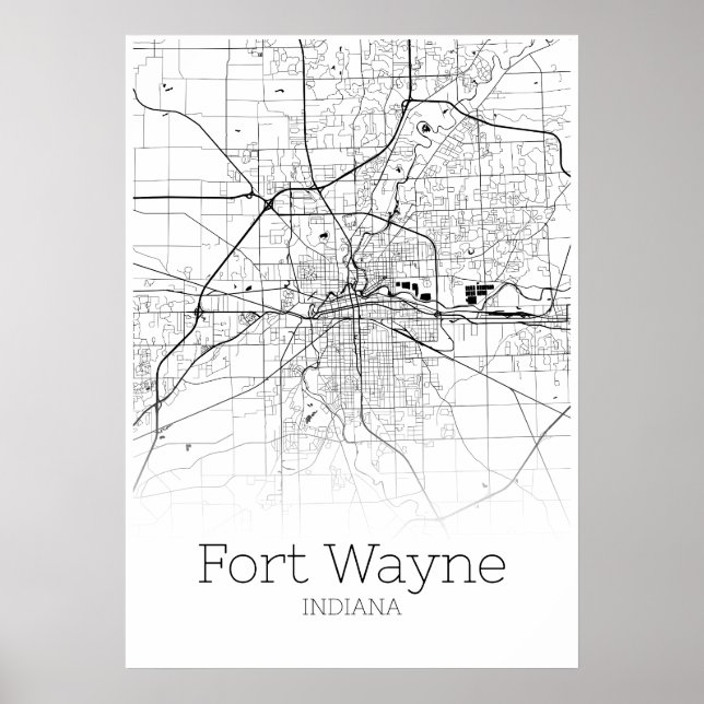 Fort Wayne Karta - Indiana - City Karta Poster (Framsidan)