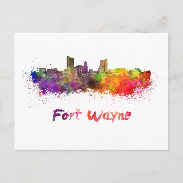 Fort Wayne skyline in watercolor Vykort (Framsida)
