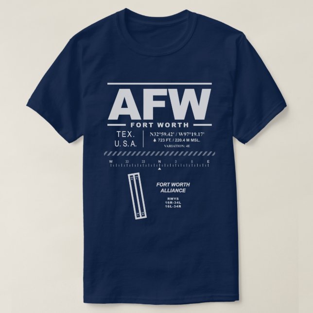 Fort Worth Alliance Airport AFW T-Shirt (Design framsida)