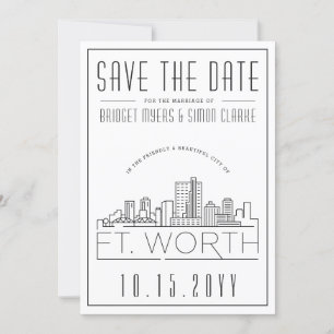 Fort Worth Bröllop Stilisad Stadssiluett Spara Dat Inbjudningar
