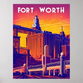 Fort Worth, City i Vibrant Färg, Travel Poster
