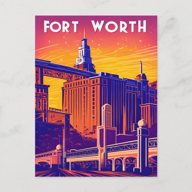 Fort Worth, City i Vibrant Färg, Travel Vykort (Framsida)