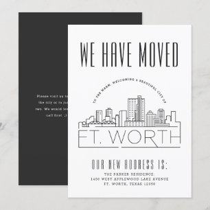 Fort Worth Flytta Announcement Stylized Skyline Inbjudningar