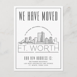 Fort Worth Flytta Announcement Stylized Skyline Vykort
