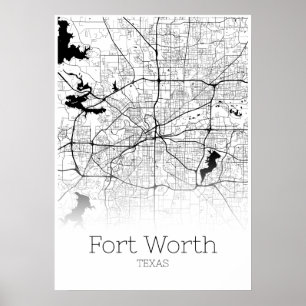 Fort Worth Karta - Texas - City Karta Poster