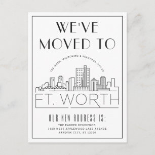 Fort Worth Modern Deco Skyline Byte av Adress Vykort