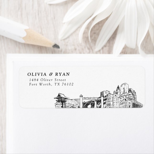 Fort Worth Skyline Modern Returetiketters Returadress Etikett (Insitu)