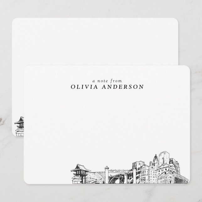 Fort Worth Skyline Sketch Personlig Note Card Anteckningskort (Fram/baksida)
