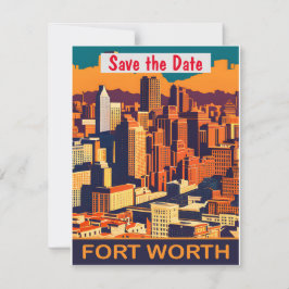 Fort Worth Skyline Varm Bröllopsinbjudan Spara Datumet