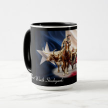 Fort Worth Stock Yards Texas Flagga på svart, Mugg