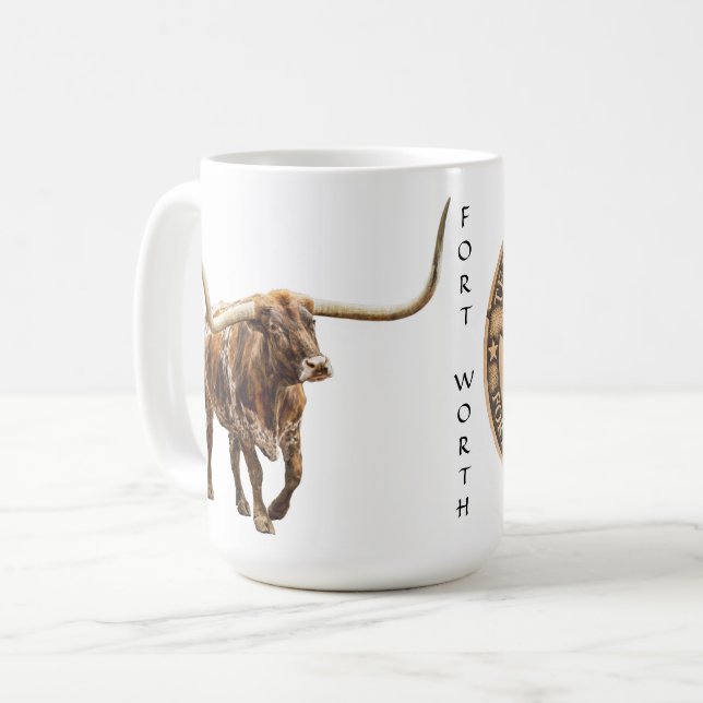 Fort Worth Stock Yards Texas Grafik på vit, Mugg (Framsida vänster)
