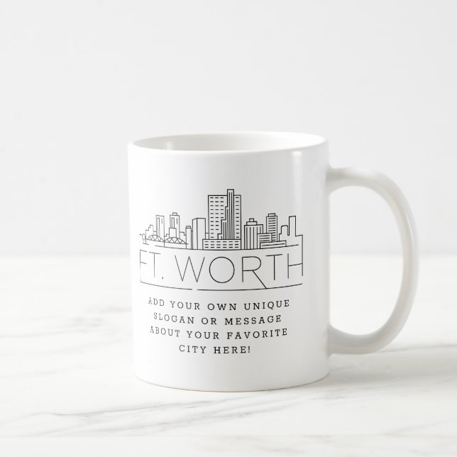 Fort Worth Stylized Skyline | Anpassningsbar Sloga Kaffemugg (Höger)
