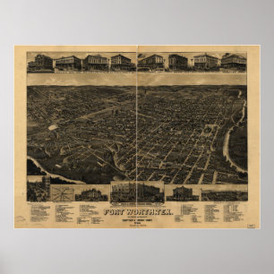Fort Worth Texas 1886 antika panorama- karta Poster