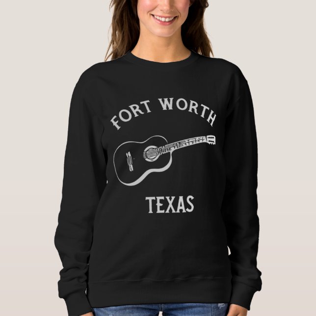 Fort Worth Texas Acoustic Guitar Country Music T Shirt (Framsida)