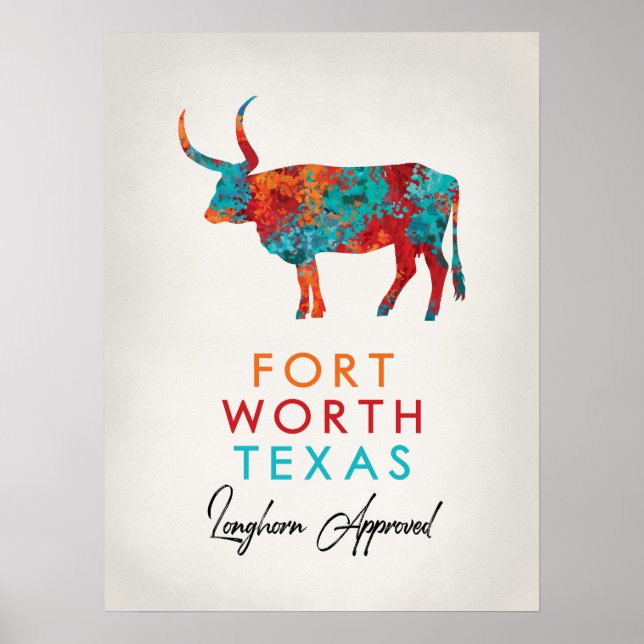 Fort Worth Texas Colorful Longhorn Poster (Framsidan)