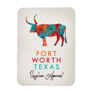 Fort Worth Texas färgrik Longhorn Magnet