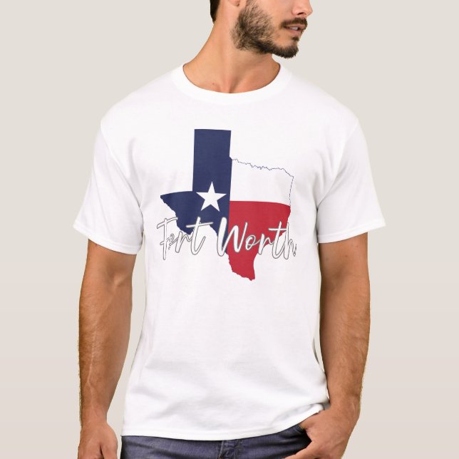 Fort Worth, Texas Flagga Karta Manar White T Shirt (Framsida)