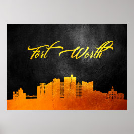 Fort Worth Texas Guld Skyline Poster