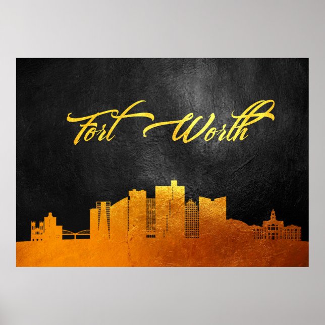 Fort Worth Texas Guld Skyline Poster (Framsidan)