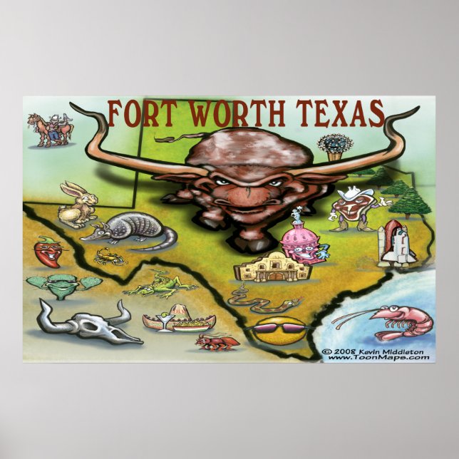 Fort Worth TEXAS Karta Poster (Framsidan)