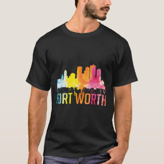 Fort Worth Texas Retro Watercolor Skyline Art Souv T Shirt