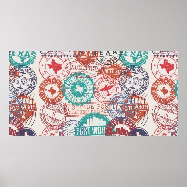 Fort Worth Texas Set of Frimärke. Resa Frimärke. M Poster (Framsidan)