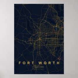 Fort Worth Texas Stiliserad Karttryck Poster