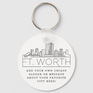 Fort Worth, Texas Stylized Skyline   Anpassningsba Nyckelring
