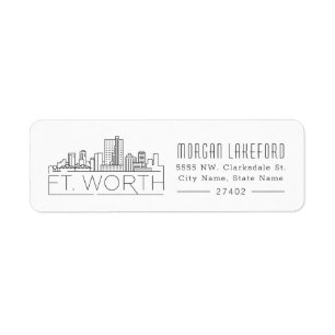 Fort Worth, Texas Stylized Skyline Returadress Etikett