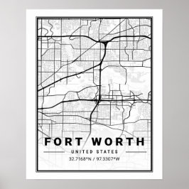 Fort Worth Texas USA Travel City Karta Poster