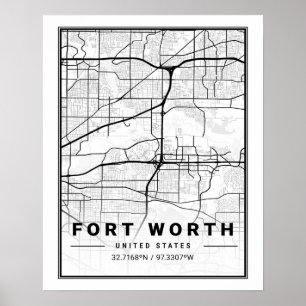 Fort Worth Texas USA Travel City Karta Poster