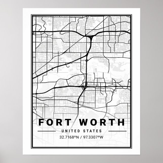 Fort Worth Texas USA Travel City Karta Poster (Framsidan)