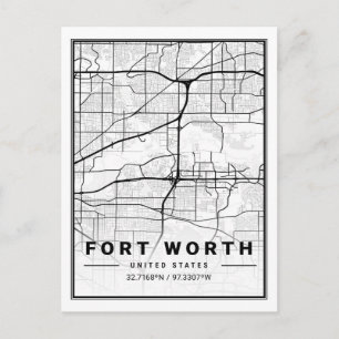 Fort Worth Texas USA Travel City Karta Poster Vykort