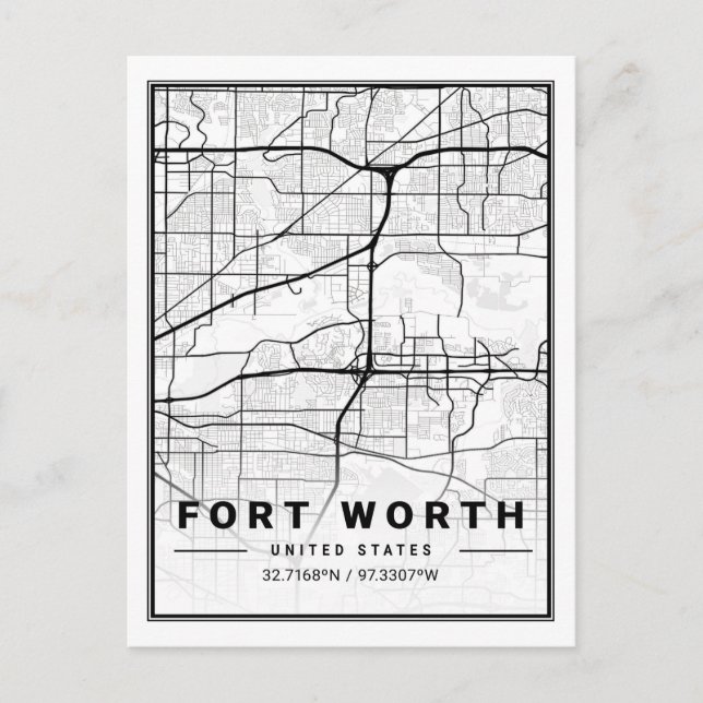 Fort Worth Texas USA Travel City Karta Poster Vykort (Framsida)