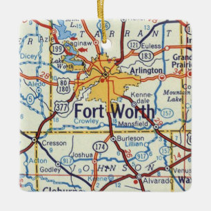 Fort Worth Texas Vintage Karta Julgransprydnad Keramik