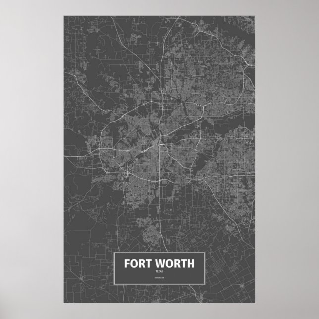 Fort Worth, Texas (vit på svart) Poster (Framsidan)