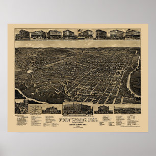 Fort Worth, TX Panoramic Karta - 1886 Poster