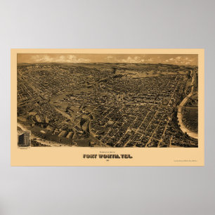 Fort Worth, TX Panoramic Karta - 1891 Poster