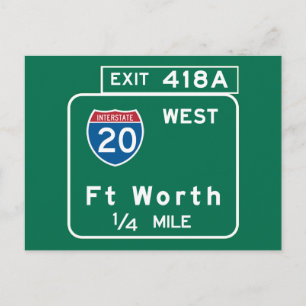 Fort Worth, TX Road Sign Vykort