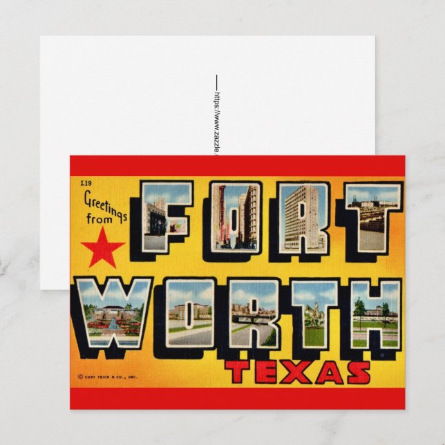 Fort Worth TX vykort (Fram/baksida)