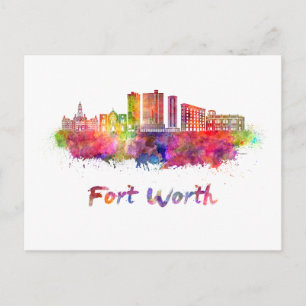 Fort Worth V2-skylin i vattenfärg Vykort