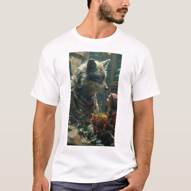 Förtäckt grafik T-Shirt med realistisk Varg (Framsida)